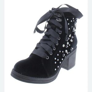 Madden Girl Womens Veera Embellished Velvet Combat Boots sz 9 black